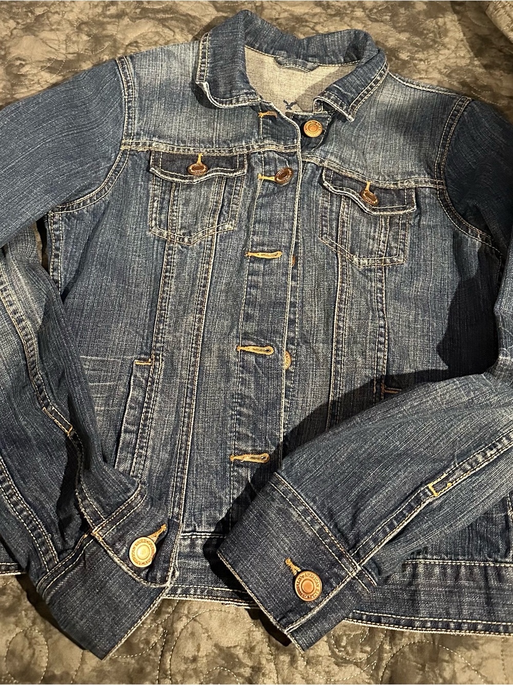 American Eagle Outfitters Blue Denim Jacket with Contrast Stitching
